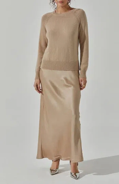 Astr The Label Helene Mixed Media Long Sleeve Dress In Brown
