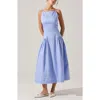 Astr The Label High Neck Open Back Cotton Midi Dress In Cornflower Blue