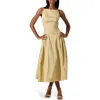 Astr The Label High Neck Open Back Cotton Midi Dress In Light Khaki