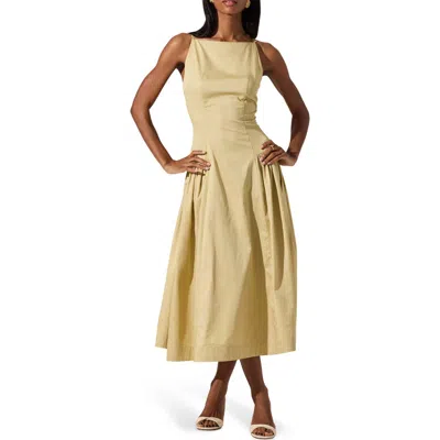 Astr The Label High Neck Open Back Cotton Midi Dress In Light Khaki