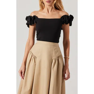 Astr The Label Hoda Mixed Media Off The Shoulder Top