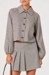 Astr The Label Houndstooth Check Balloon Sleeve Jacket In Gray