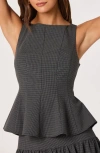 Astr The Label Houndstooth Peplum Top In Gray