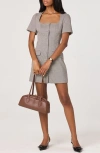 Astr The Label Houndstooth Short Sleeve Button-up Minidress In Gray