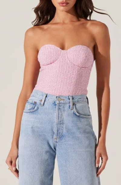 Astr The Label Indie Strapless Tweed Corset Top In Pink