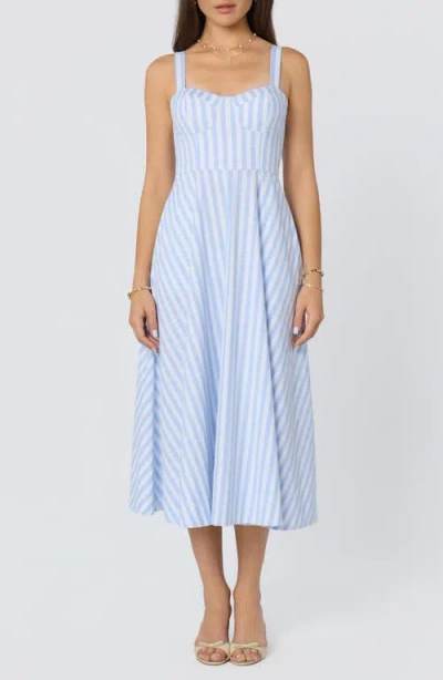 Astr The Label Isabela Stripe Sweetheart Neck Midi Dress In Blue