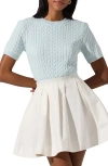 Astr The Label Iyla Cable Stitch Short Sleeve Cotton Blend Sweater In Light Blue