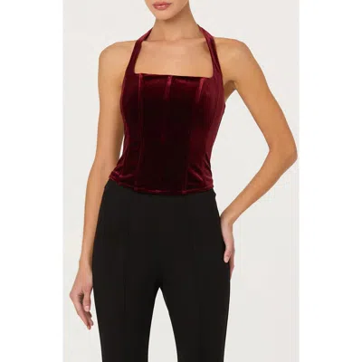Astr The Label Jacy Velvet Halter Top In Burgundy