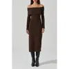 Astr The Label Jada Asymmetric Off The Shoulder Long Sleeve Midi Dress In Chocolate