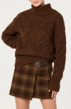 Astr The Label Janeth Cable Turtleneck Sweater In Brown
