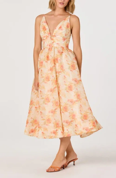 Astr The Label Janna Floral Chiffon Midi Dress In Brown