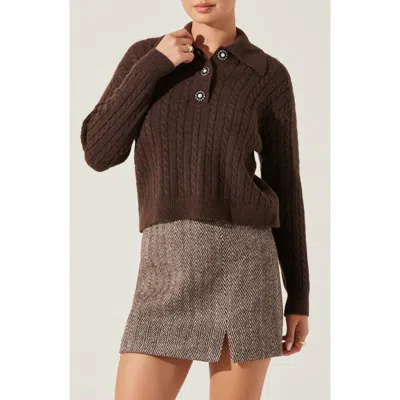 Astr The Label Jewel Button Cable Polo Sweater