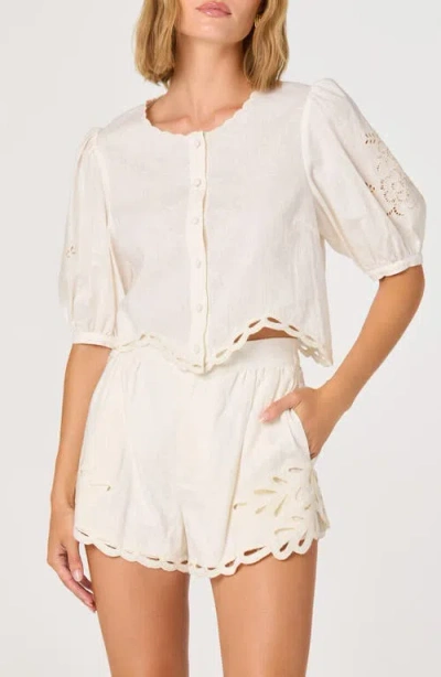 Astr Joellyn Half-sleeve Buttondown Top In White