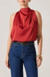 Astr The Label Jolesia Tie Back Satin Sleeveless Top In Red