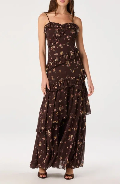 Astr The Label Journee Ruffle Floral Maxi Dress In Brown