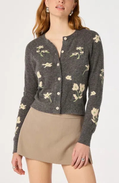 Astr The Label Joy Floral Crewneck Cardigan In Charcoal Floral