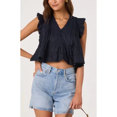 Astr The Label Julie Flutter Sleeve Eyelet Cotton Top In Blue