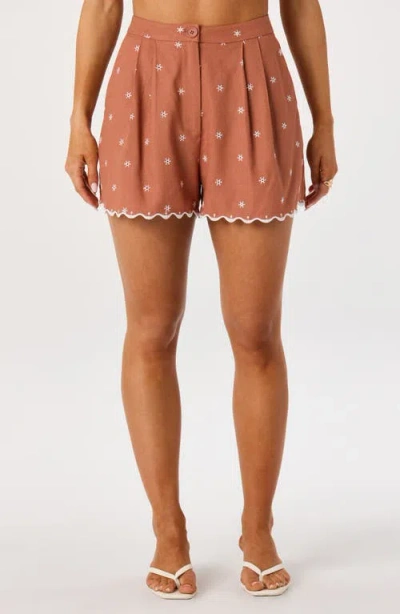 Astr The Label Justina Embroidered Shorts In Brown