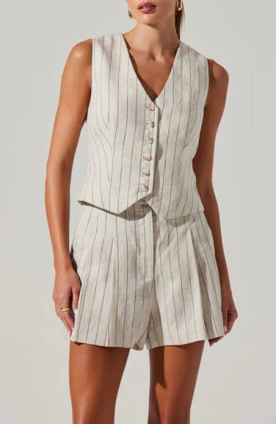 Astr The Label Kaiko Pinstripe Linen Vest In Natural Black Stripe