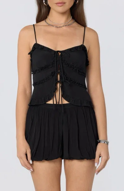 Astr The Label Kailey Tie Front Ruffle Trim Top In Black