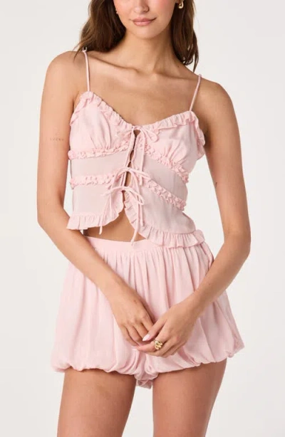 Astr The Label Kailey Tie Front Ruffle Trim Top In Pink