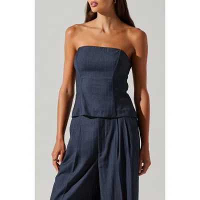 Astr The Label Kalani Lace-up Strapless Top In Blue Pinstripe