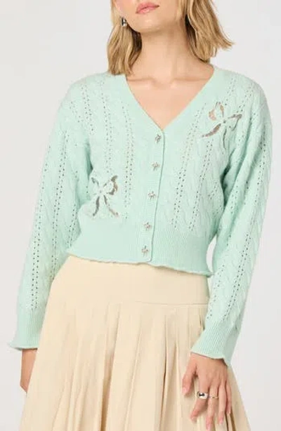 Astr The Label Kalen Open Knit Bow Cardigan In Green