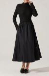 Astr The Label Kearney Long Sleeve Mixed Media Dress In Black