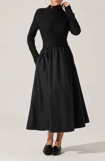Astr The Label Kearney Long Sleeve Mixed Media Dress In Black