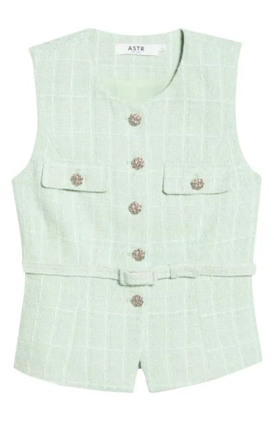 Astr The Label Kelson Belted Tweed Vest In Green