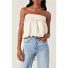 Astr The Label Khloe Strapless Bow Bubble Hem Top In Champagne