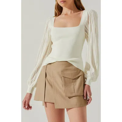 Astr The Label Kienna Mixed Media Sweater In White