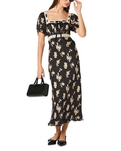 Astr The Label Kim Crochet Trim Square Neck Dress In Black