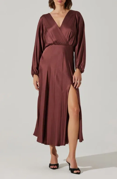 Astr The Label Kimiko Long Sleeve Faux Wrap Dress In Mulberry