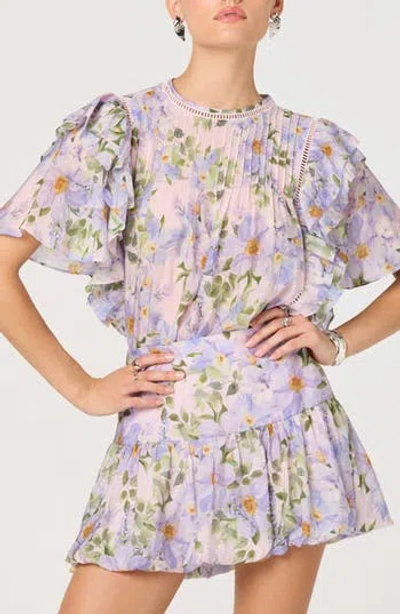 Astr Kinley Ruffle Flutter Sleeve Top In Lilac Floral In Multi