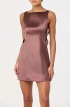 Astr The Label Kinsey Embellished Bow Satin Minidress In Brown
