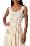 Astr The Label Kissed Shirred Ruffle Sleeveless Crop Top In Cream Floral