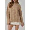 Astr The Label Kit Faux Pearl Cable Stitch Sweater In Taupe