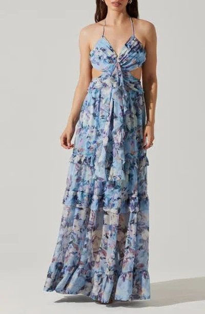 Astr The Label Kitsune Cutout Maxi Halter Dress In Blue