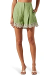 Astr The Label Kiya Eyelet Hem Linen Shorts In Green