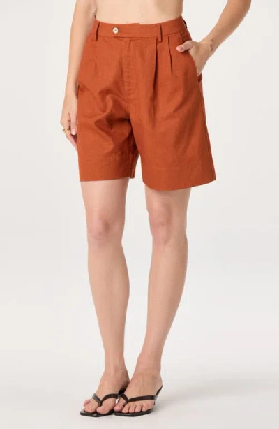 Astr The Label Koda Pleated Linen Blend Shorts In Brown