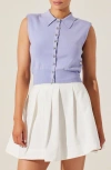 Astr The Label Kori Collared Cotton Sweater Vest In Periwinkle