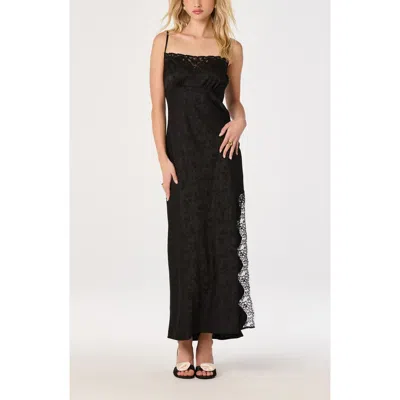 Astr The Label Kristian Lace Trim Floral Jacquard Midi Slipdress In Black