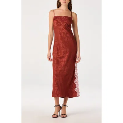 Astr The Label Kristian Lace Trim Floral Jacquard Midi Slipdress In Spice