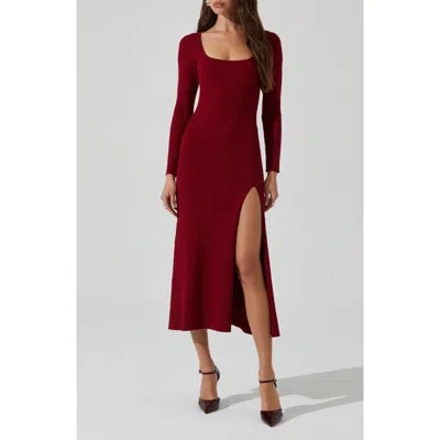 Astr The Label Kylie Long Sleeve Rib Sweater Dress In Cherry Red