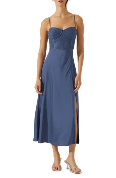 Astr The Label Lace Bustier Sleeveless Midi Dress In Blue