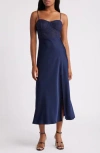 Astr The Label Lace Bustier Sleeveless Midi Dress In Navy