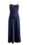 Astr The Label Lace Bustier Sleeveless Midi Dress In Navy