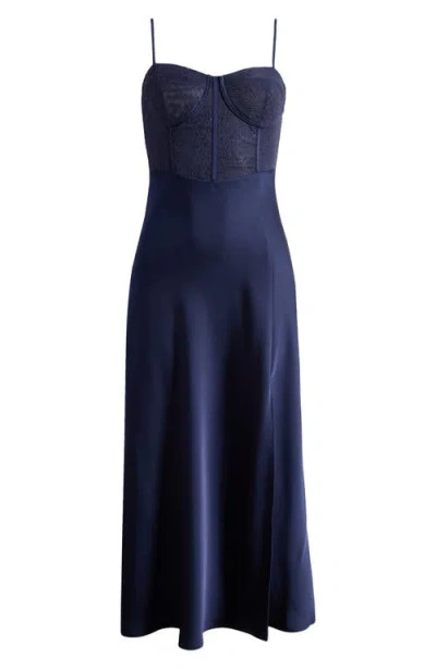 Astr The Label Lace Bustier Sleeveless Midi Dress In Navy