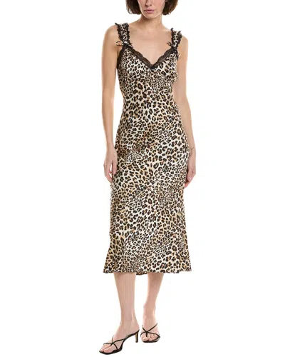 Astr The Label Lace Trim Satin Slip Dress In Animal Print